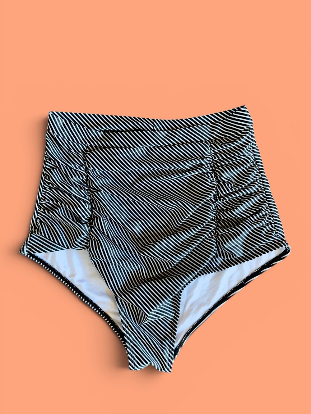 High-Waist Striped Bikini Bottoms - Black & White